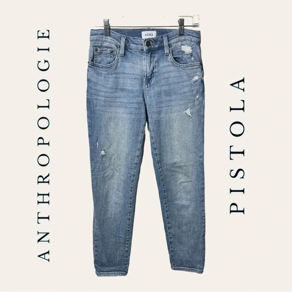 Women’s ANTHROPOLOGIE PISTOLA STRAIGHT LEG DENIM JEANS SIZE 25 LIGHT WASH COLOR - Picture 1 of 9